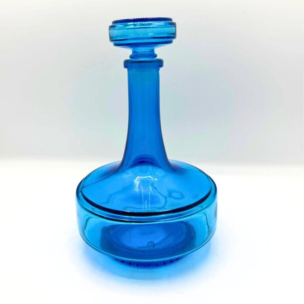 Vintage Belgium Cobalt Blue Glass Decanter Mid Century Modern Barware MCM Bottle